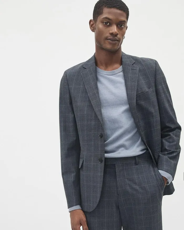 RWandCO Blazers SlimFit Checkered DenimLike Suit Blazer Dark Denim 8211 Men