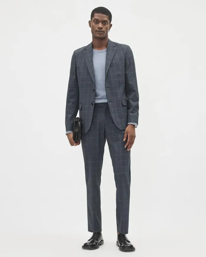 RWandCO Blazers SlimFit Checkered DenimLike Suit Blazer Dark Denim 8211 Men RWandCO Blazers SlimFit Checkered DenimLike Suit Blazer Dark Denim 8211 Men