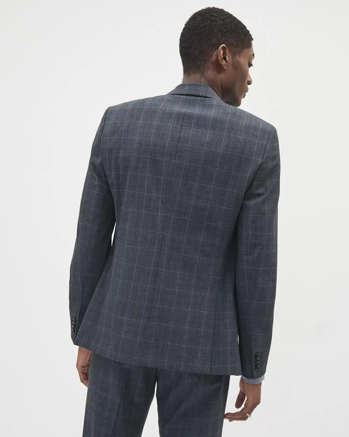 RWandCO Blazers SlimFit Checkered DenimLike Suit Blazer Dark Denim 8211 Men RWandCO Blazers SlimFit Checkered DenimLike Suit Blazer Dark Denim 8211 Men