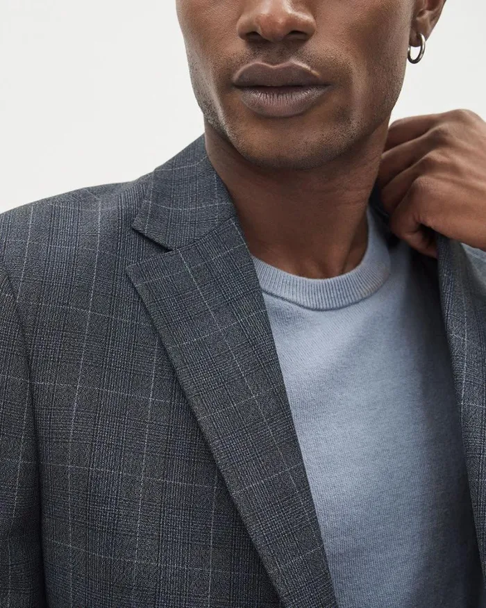 RWandCO Blazers SlimFit Checkered DenimLike Suit Blazer Dark Denim 8211 Men RWandCO Blazers SlimFit Checkered DenimLike Suit Blazer Dark Denim 8211 Men