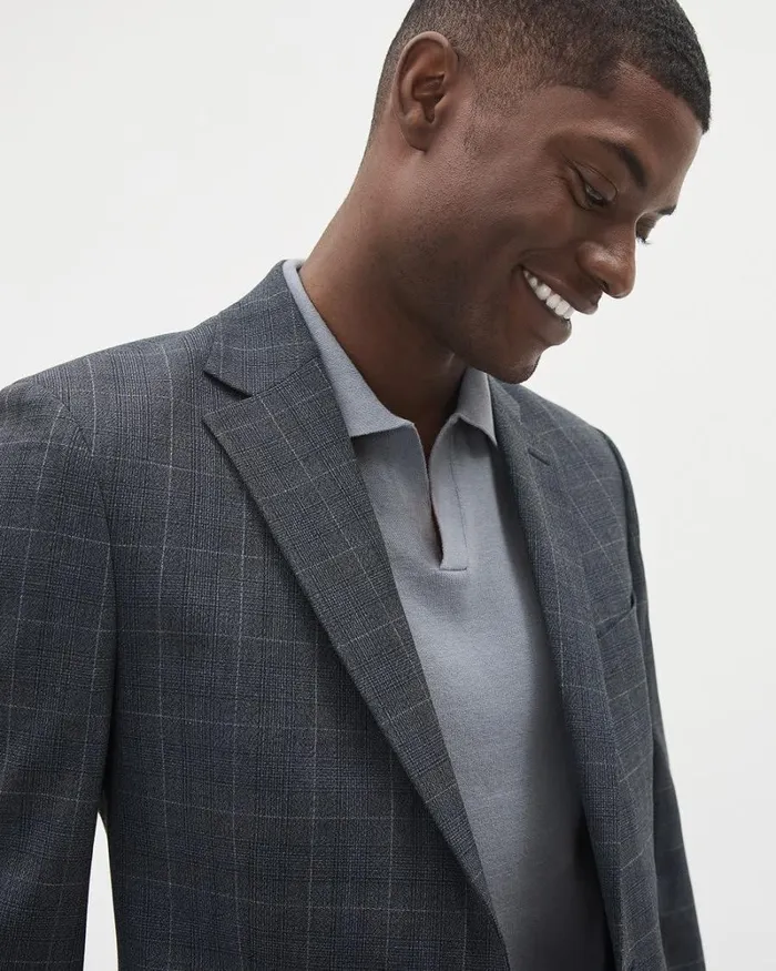 RWandCO Blazers SlimFit Checkered DenimLike Suit Blazer Dark Denim 8211 Men RWandCO Blazers SlimFit Checkered DenimLike Suit Blazer Dark Denim 8211 Men
