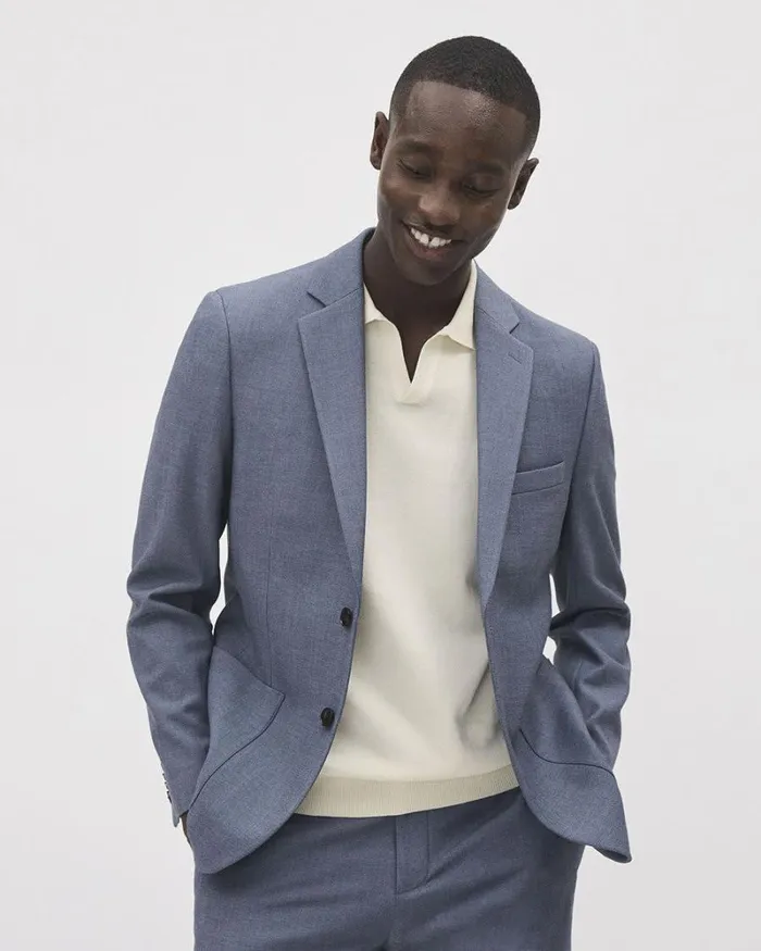 RWandCO Blazers SlimFit KnitLike Suit Blazer Medium Blue 8211 Men