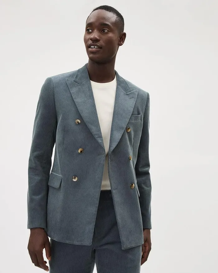 RWandCO Blazers TailoredFit DoubleBreasted Corduroy Suit Blazer Blue Horizon 8211 Men RWandCO Blazers TailoredFit DoubleBreasted Corduroy Suit Blazer Blue Horizon 8211 Men