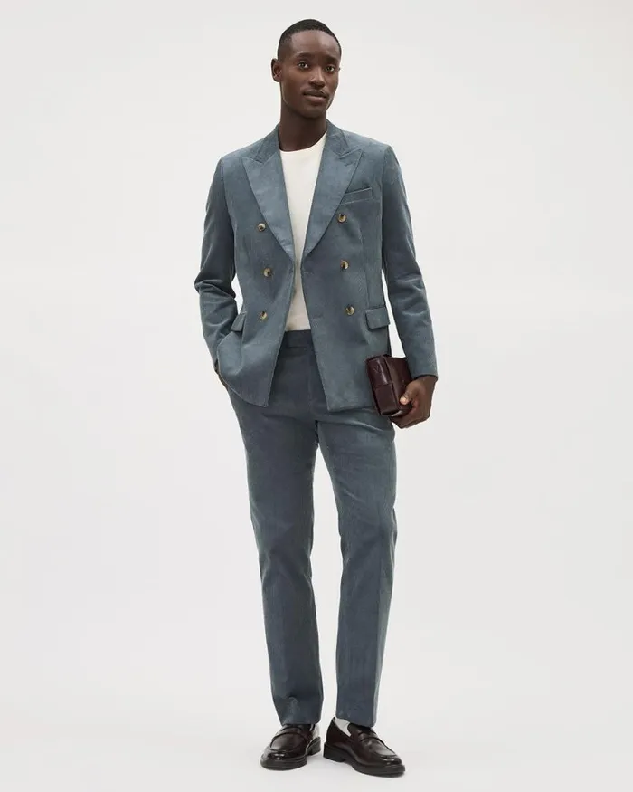RWandCO Blazers TailoredFit DoubleBreasted Corduroy Suit Blazer Blue Horizon 8211 Men RWandCO Blazers TailoredFit DoubleBreasted Corduroy Suit Blazer Blue Horizon 8211 Men