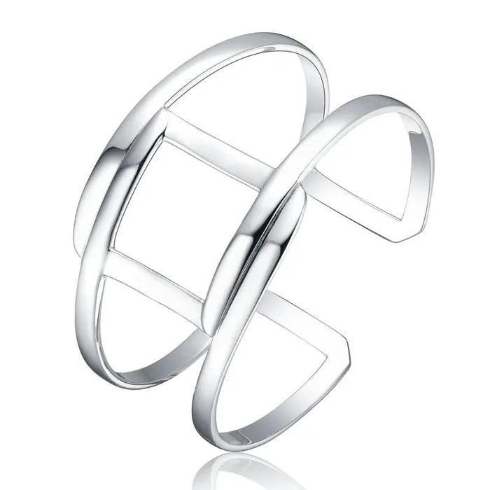 RWandCO Bracelets and Rings Genevive Sterling Silver White Gold Plated Sleek Modern Cuff Bracelet White 8211 Women RWandCO Bracelets and Rings Genevive Sterling Silver White Gold Plated Sleek Modern Cuff Bracelet White 8211 Women