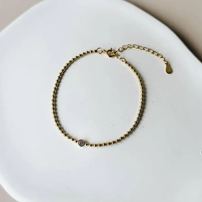 RWandCO Bracelets and Rings Horace Jewelry 8211 Beaded Chain Bracelet With A Round Zircon In The Center Maro Gold 8211 Women RWandCO Bracelets and Rings Horace Jewelry 8211 Beaded Chain Bracelet With A Round Zircon In The Center Maro Gold 8211 Women