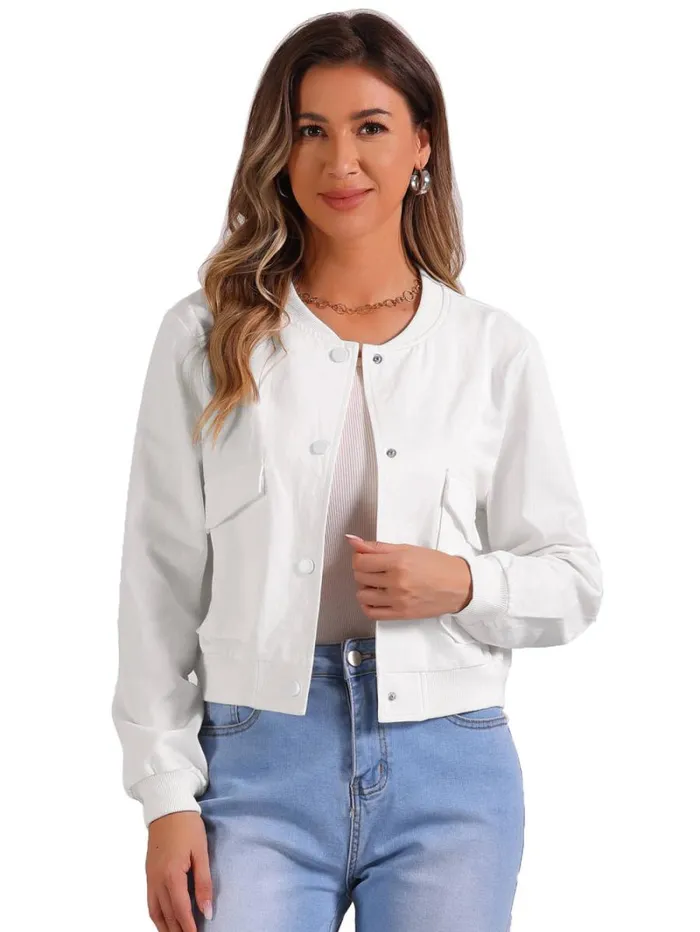 RWandCO Coats and Jackets Allegra K 8211 Stand Collar Cropped Bomber Jacket White 8211 Women RWandCO Coats and Jackets Allegra K 8211 Stand Collar Cropped Bomber Jacket White 8211 Women