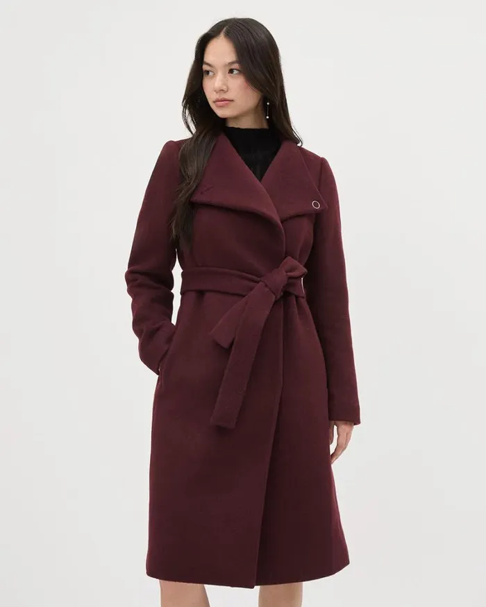 RWandCO Coats and Jackets Classic Wool Coat With Removable Belt Windsor Wine 8211 Women RWandCO Coats and Jackets Classic Wool Coat With Removable Belt Windsor Wine 8211 Women