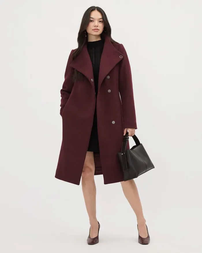 RWandCO Coats and Jackets Classic Wool Coat With Removable Belt Windsor Wine 8211 Women