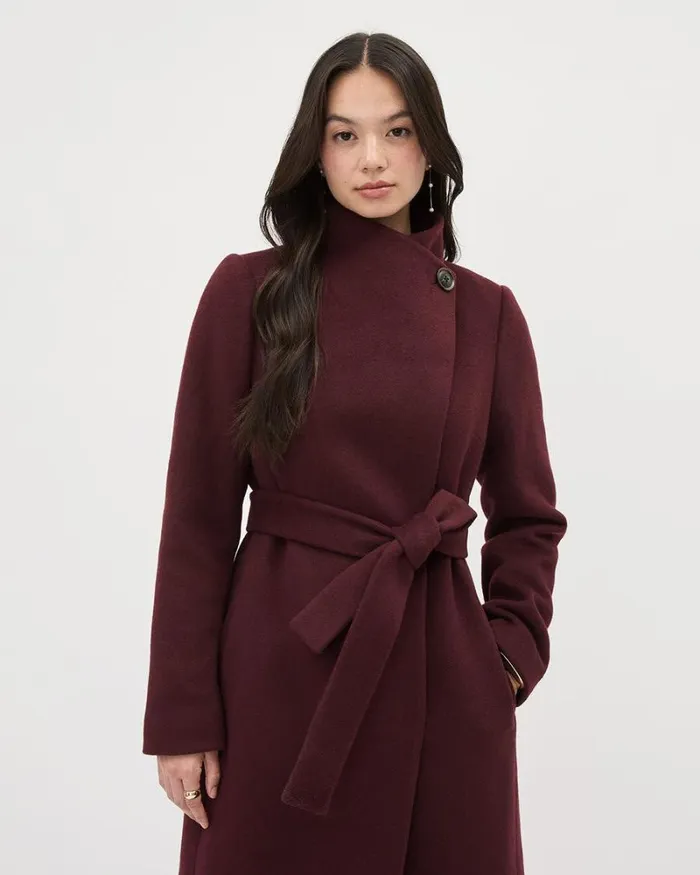 RWandCO Coats and Jackets Classic Wool Coat With Removable Belt Windsor Wine 8211 Women
