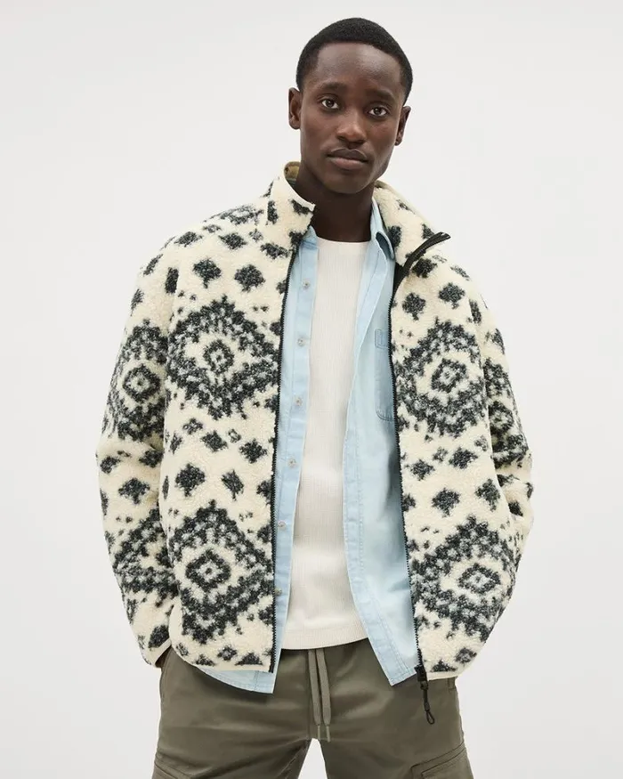 RWandCO Coats and Jackets LongSleeve MockNeck Zipped Sherpa Cardigan Cream 8211 Men RWandCO Coats and Jackets LongSleeve MockNeck Zipped Sherpa Cardigan Cream 8211 Men