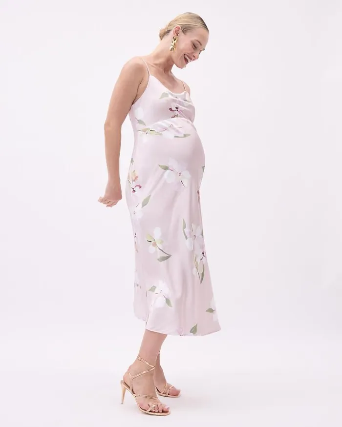 RWandCO Dresses and Jumpsuits Sleeveless Satin Midi Dress With Floral Print 8211 Thyme Maternity Lilac Multi 8211 Women RWandCO Dresses and Jumpsuits Sleeveless Satin Midi Dress With Floral Print 8211 Thyme Maternity Lilac Multi 8211 Women