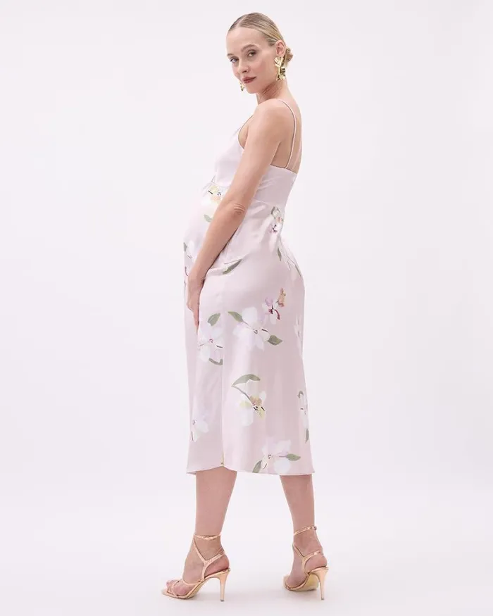 RWandCO Dresses and Jumpsuits Sleeveless Satin Midi Dress With Floral Print 8211 Thyme Maternity Lilac Multi 8211 Women RWandCO Dresses and Jumpsuits Sleeveless Satin Midi Dress With Floral Print 8211 Thyme Maternity Lilac Multi 8211 Women
