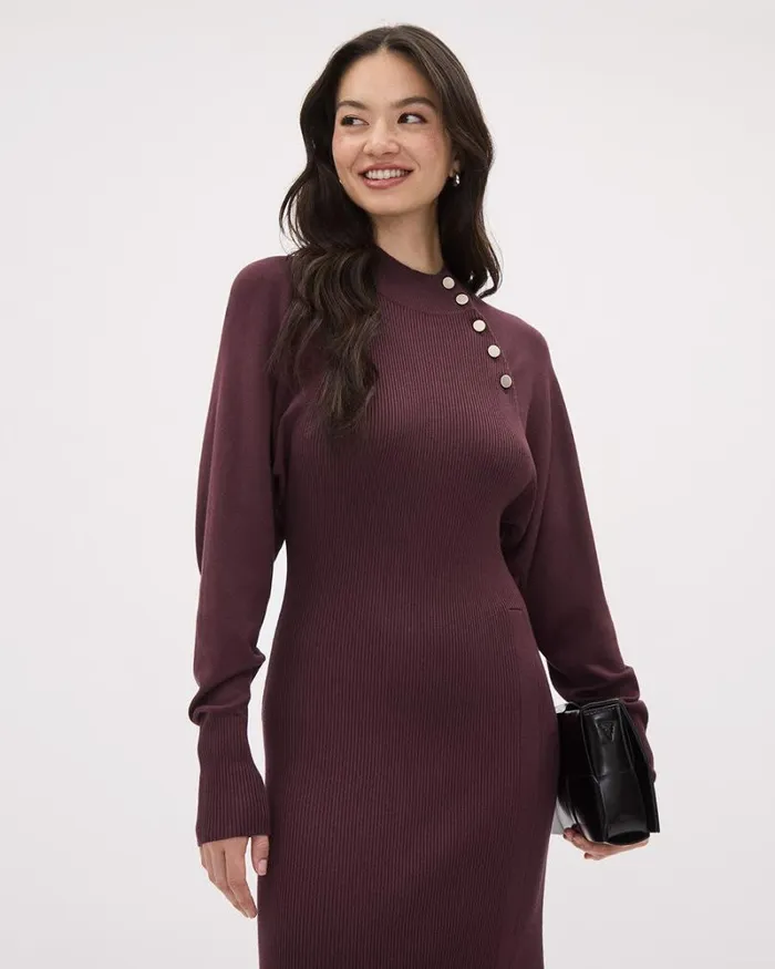 RWandCO Dresses LongSleeve MockNeck Fitted Ribbed Midi Dress Decadent Chocolate 8211 Women RWandCO Dresses LongSleeve MockNeck Fitted Ribbed Midi Dress Decadent Chocolate 8211 Women