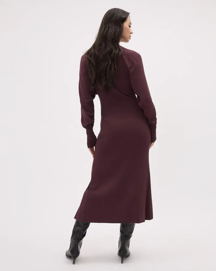 RWandCO Dresses LongSleeve MockNeck Fitted Ribbed Midi Dress Decadent Chocolate 8211 Women RWandCO Dresses LongSleeve MockNeck Fitted Ribbed Midi Dress Decadent Chocolate 8211 Women