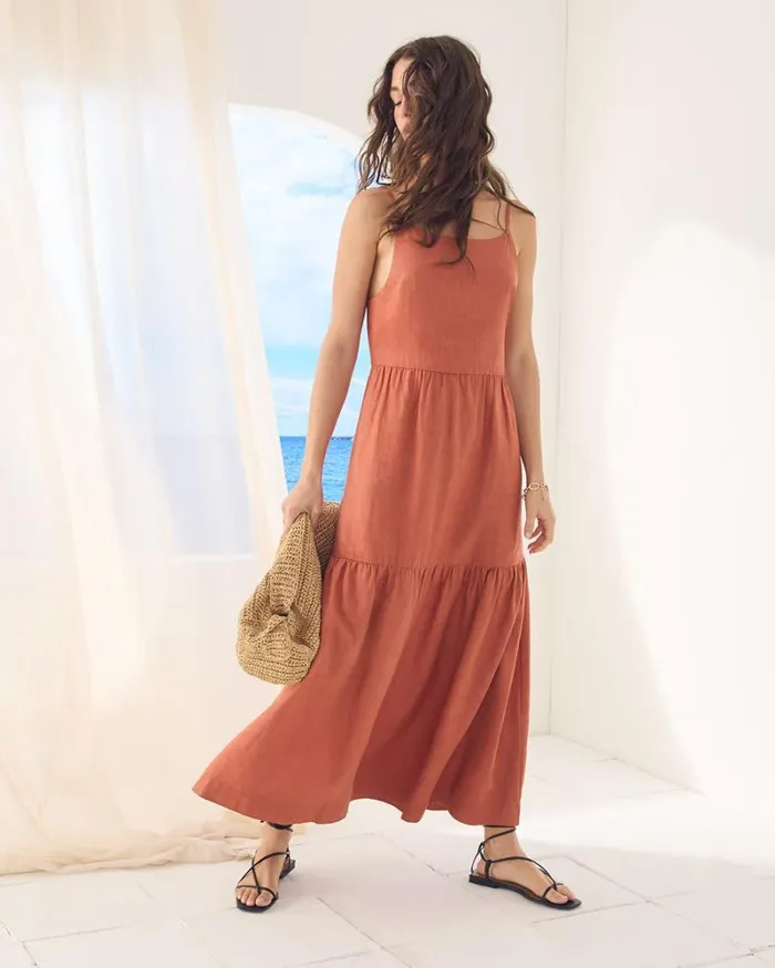 RWandCO Dresses Sleeveless SquareNeck LinenBlend Straight Maxi Dress Etruscand Red 8211 Women RWandCO Dresses Sleeveless SquareNeck LinenBlend Straight Maxi Dress Etruscand Red 8211 Women