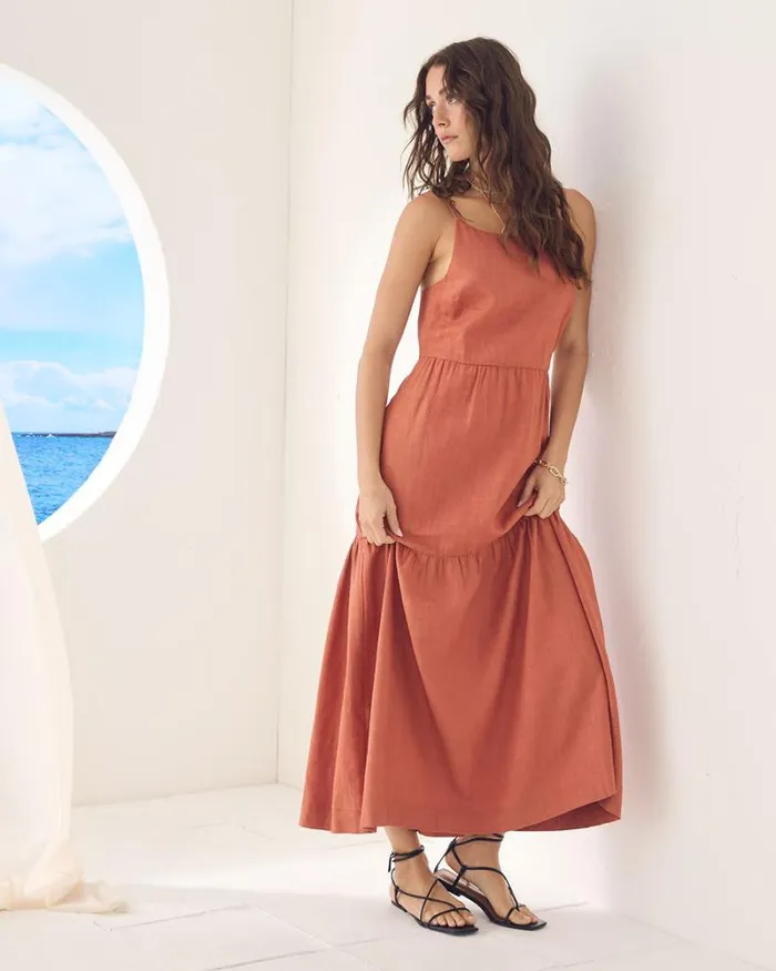 RWandCO Dresses Sleeveless SquareNeck LinenBlend Straight Maxi Dress Etruscand Red 8211 Women RWandCO Dresses Sleeveless SquareNeck LinenBlend Straight Maxi Dress Etruscand Red 8211 Women