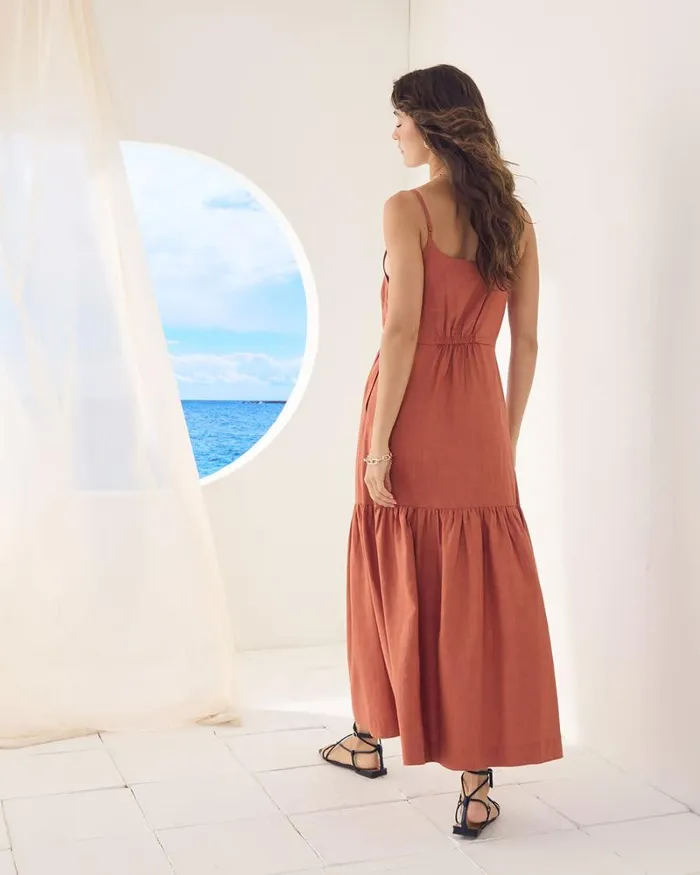 RWandCO Dresses Sleeveless SquareNeck LinenBlend Straight Maxi Dress Etruscand Red 8211 Women RWandCO Dresses Sleeveless SquareNeck LinenBlend Straight Maxi Dress Etruscand Red 8211 Women