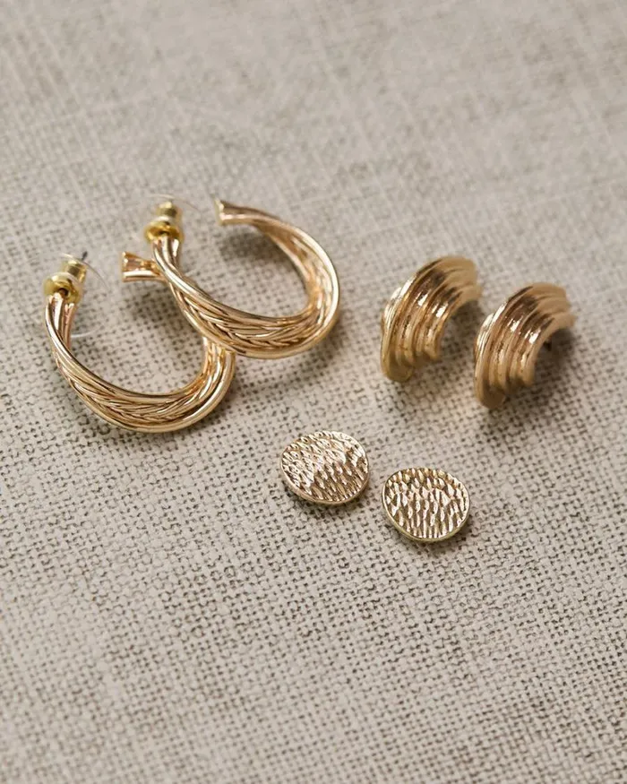 RWandCO Earrings Golden Earrings 8211 3 Pairs Gold 8211 Women