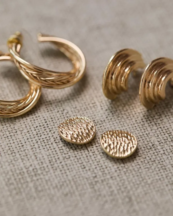 RWandCO Earrings Golden Earrings 8211 3 Pairs Gold 8211 Women RWandCO Earrings Golden Earrings 8211 3 Pairs Gold 8211 Women