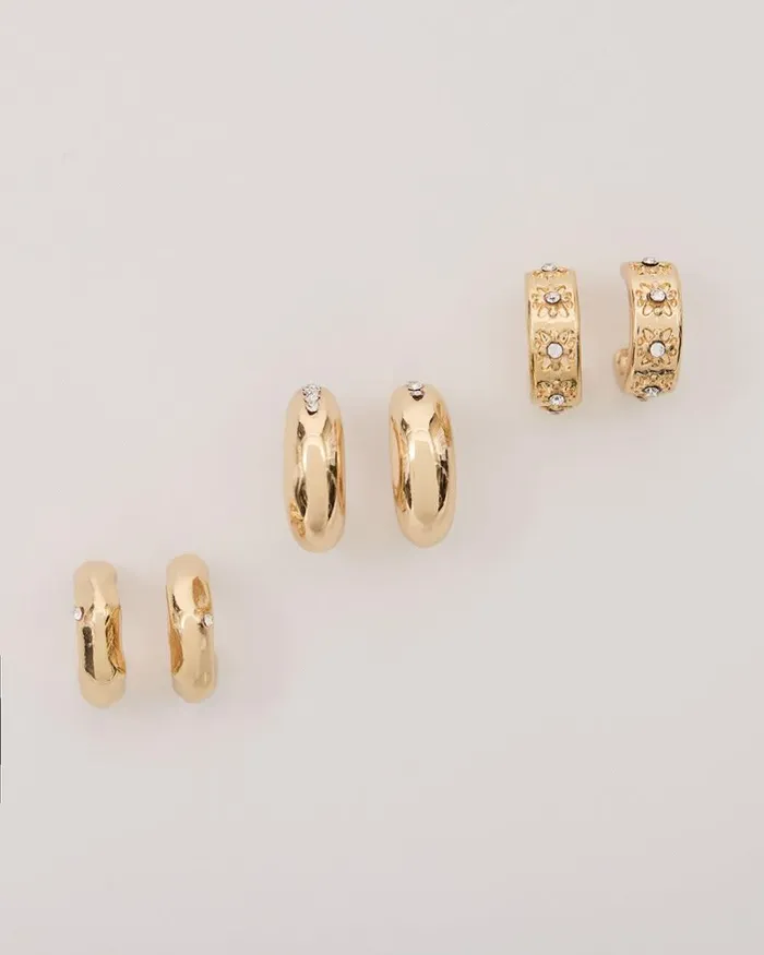 RWandCO Earrings Small Golden Hoops 8211 3 Pairs Gold 8211 Women