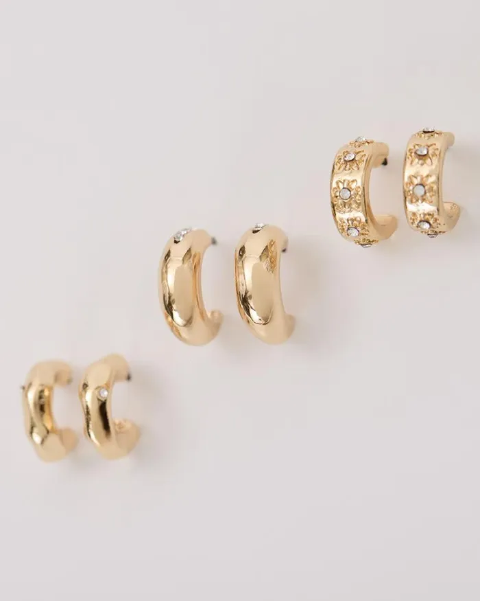 RWandCO Earrings Small Golden Hoops 8211 3 Pairs Gold 8211 Women RWandCO Earrings Small Golden Hoops 8211 3 Pairs Gold 8211 Women
