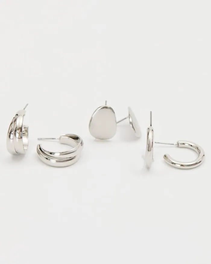 RWandCO Earrings Various Earrings 8211 3 Pairs Silver 8211 Women