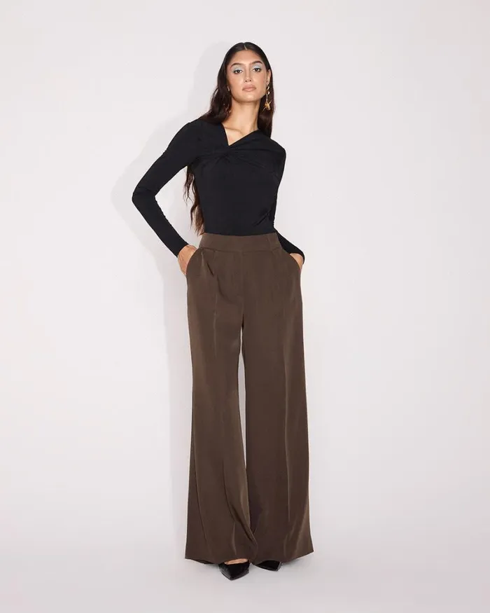 RWandCO HighRise Satin HighRise WideLeg Pant Coffee Bean 8211 Women