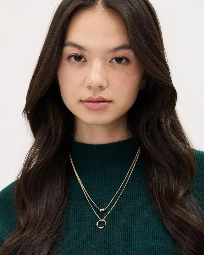 RWandCO Jewelry DoubleChain Necklace With Rectangular And Ring Pendants Gold 8211 Women RWandCO Jewelry DoubleChain Necklace With Rectangular And Ring Pendants Gold 8211 Women