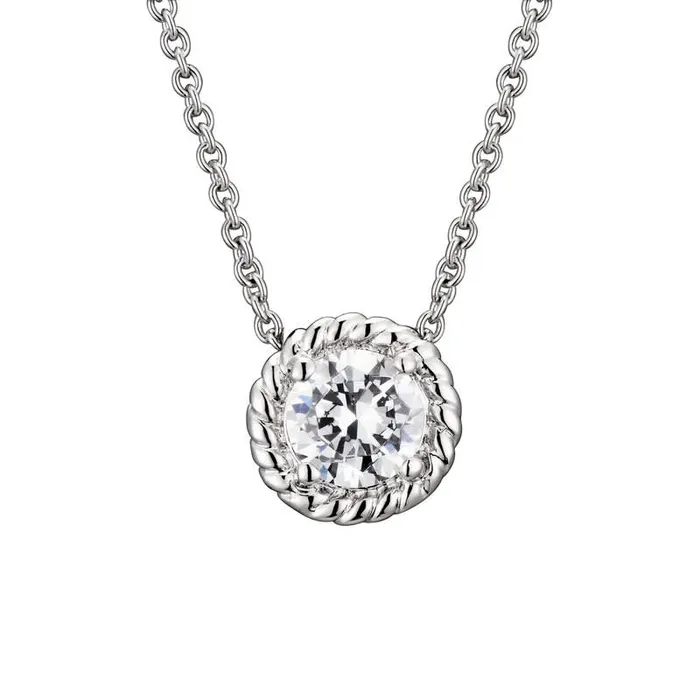 RWandCO Necklaces Genevive Sterling Silver White Gold Plated With Clear Round Cable Stud Pendant Necklace Silver 8211 Women RWandCO Necklaces Genevive Sterling Silver White Gold Plated With Clear Round Cable Stud Pendant Necklace Silver 8211 Women