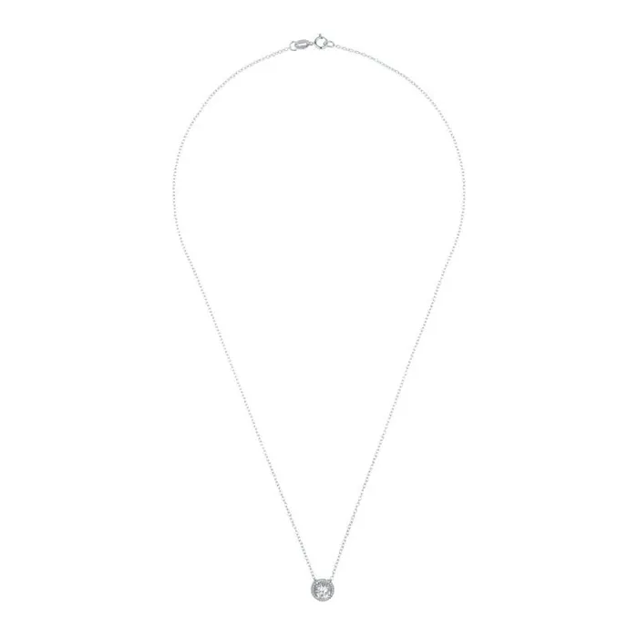 RWandCO Necklaces Genevive Sterling Silver White Gold Plated With Clear Round Cable Stud Pendant Necklace Silver 8211 Women RWandCO Necklaces Genevive Sterling Silver White Gold Plated With Clear Round Cable Stud Pendant Necklace Silver 8211 Women