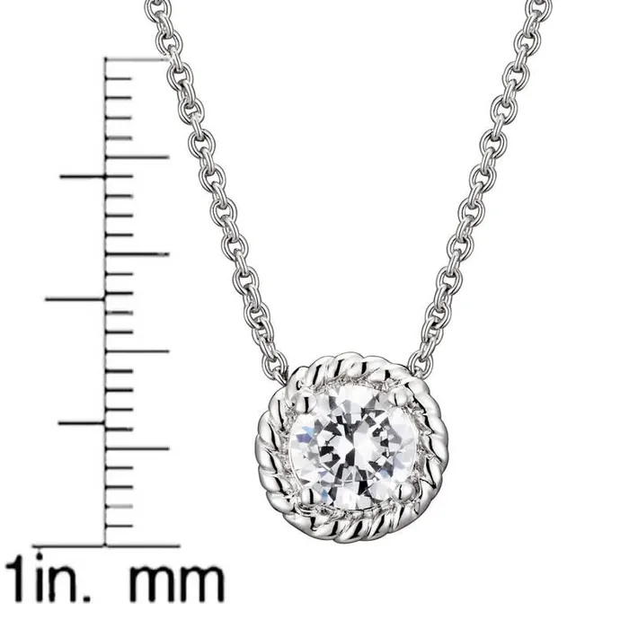 RWandCO Necklaces Genevive Sterling Silver White Gold Plated With Clear Round Cable Stud Pendant Necklace Silver 8211 Women RWandCO Necklaces Genevive Sterling Silver White Gold Plated With Clear Round Cable Stud Pendant Necklace Silver 8211 Women