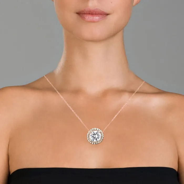 RWandCO Necklaces Genevive Sterling Silver White Gold Plated With Clear Round Cable Stud Pendant Necklace Silver 8211 Women RWandCO Necklaces Genevive Sterling Silver White Gold Plated With Clear Round Cable Stud Pendant Necklace Silver 8211 Women