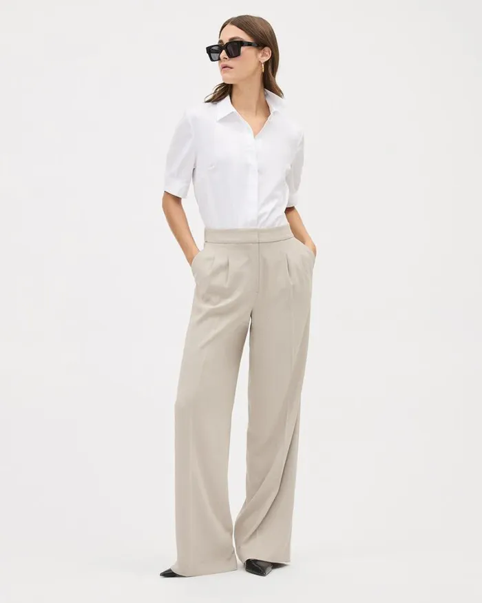 RWandCO Pants HighRise LongWideLeg Crepe Pant Pure Cashmere 8211 Women