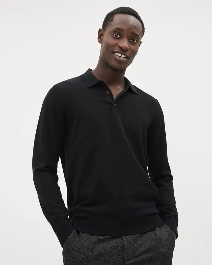RWandCO Polos LongSleeve Polo Sweater Black 8211 Men