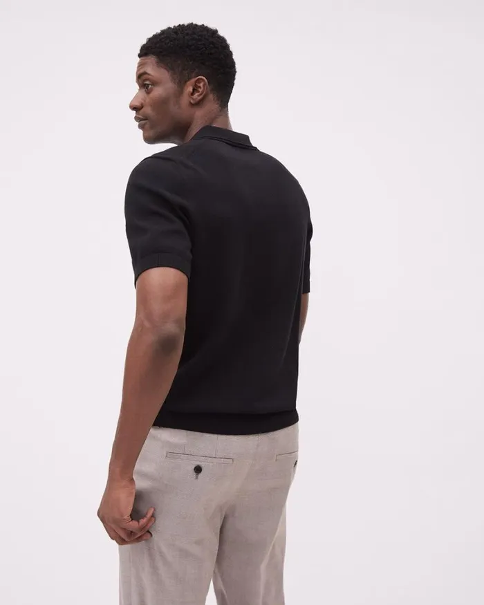 RWandCO Polos ShortSleeve Cotton Polo Sweater With Johnny Collar Black 8211 Men RWandCO Polos ShortSleeve Cotton Polo Sweater With Johnny Collar Black 8211 Men