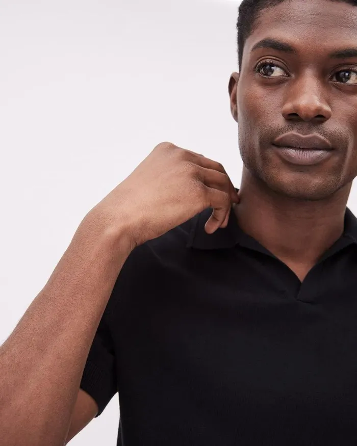 RWandCO Polos ShortSleeve Cotton Polo Sweater With Johnny Collar Black 8211 Men RWandCO Polos ShortSleeve Cotton Polo Sweater With Johnny Collar Black 8211 Men