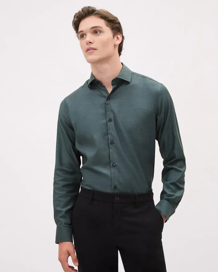 RWandCO Shirts RegularFit TwoTone Dobby Dress Shirt Darkest Spruce 8211 Men RWandCO Shirts RegularFit TwoTone Dobby Dress Shirt Darkest Spruce 8211 Men