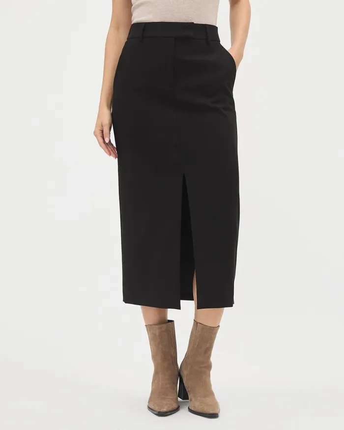 RWandCO Skirts Black Twill Pencil Midi Skirt Black 8211 Women