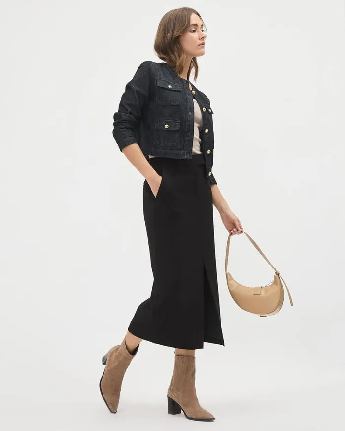 RWandCO Skirts Black Twill Pencil Midi Skirt Black 8211 Women RWandCO Skirts Black Twill Pencil Midi Skirt Black 8211 Women
