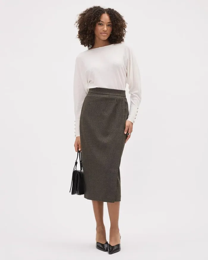 RWandCO Skirts Tweed Pencil Midi Skirt With Wrap Detail Black And Brown Tweed 8211 Women RWandCO Skirts Tweed Pencil Midi Skirt With Wrap Detail Black And Brown Tweed 8211 Women