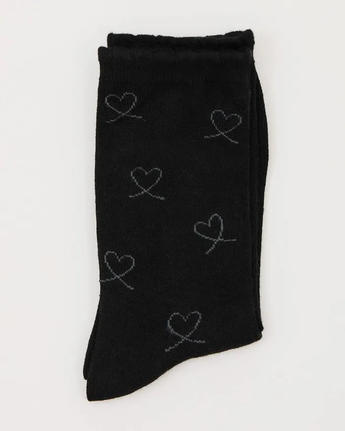 RWandCO Socks and Tights Bamboo Crew Socks With Hearts Black Multi8211 8211 Women