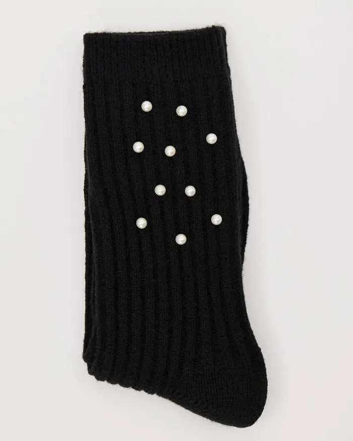 RWandCO Socks and Tights Cozy Socks With Pearls Black Multi8211 8211 Women