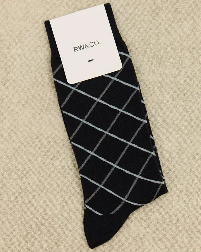 RWandCO Socks Black Dress Socks With Argyle Pattern Black 8211 Men