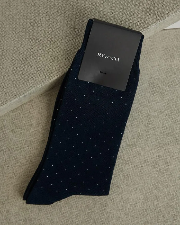 RWandCO Socks Micro Dot Dress Socks Navy Blue 8211 Men