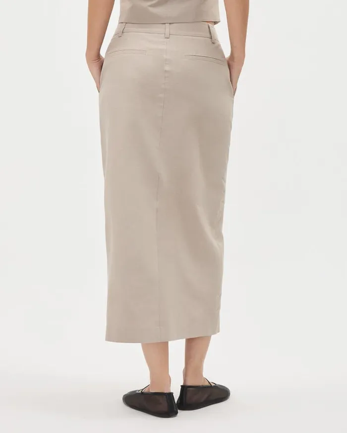 RWandCO Suiting Skirts HighWaisted Beige Pencil Midi Skirt Oatmeal 8211 Women