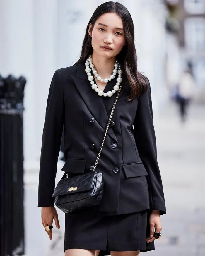 RWandCO Suits Black DoubleBreasted Fitted Blazer Black 8211 Women