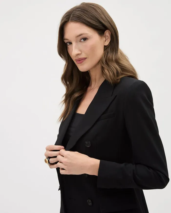 RWandCO Suits Black DoubleBreasted Fitted Blazer Black 8211 Women