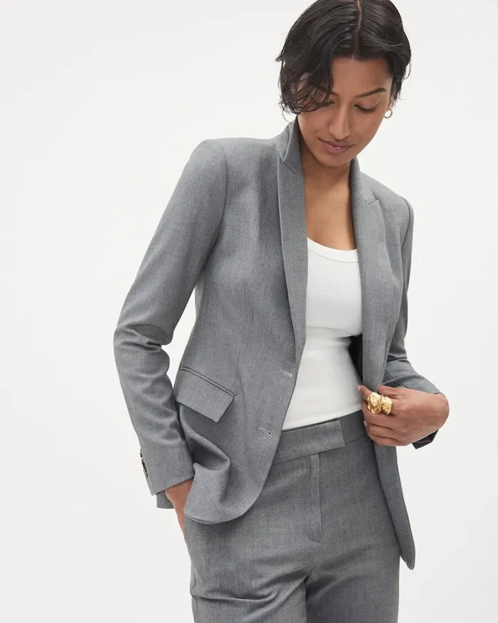 RWandCO Suits Grey TwoButton Fitted Blazer Medium Grey Mix 8211 Women