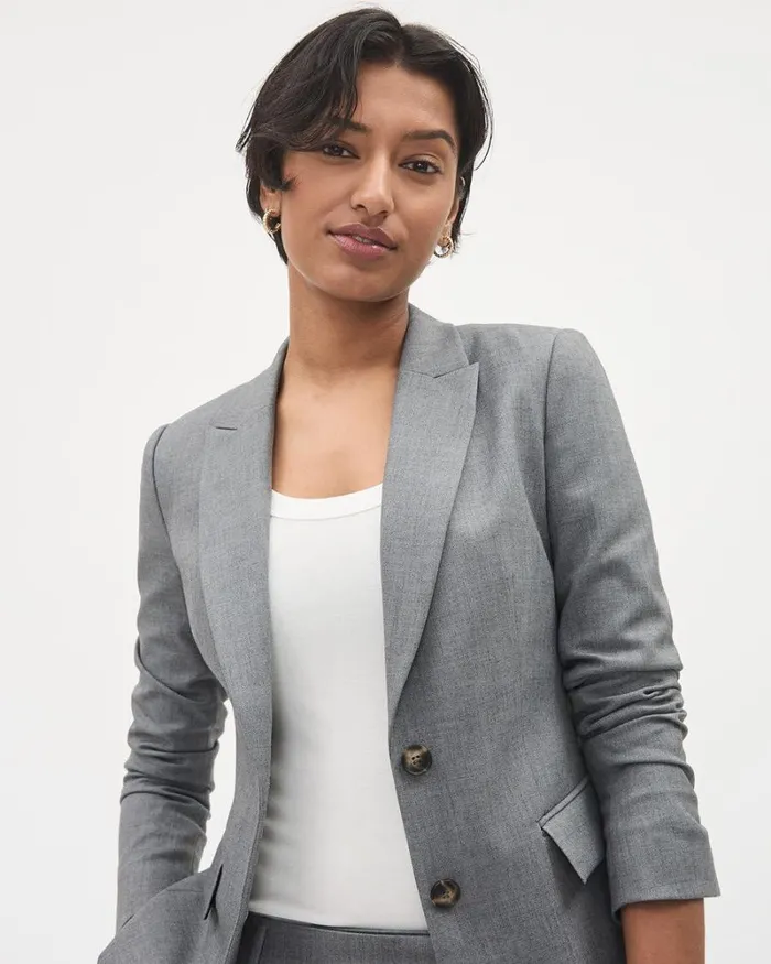 RWandCO Suits Grey TwoButton Fitted Blazer Medium Grey Mix 8211 Women RWandCO Suits Grey TwoButton Fitted Blazer Medium Grey Mix 8211 Women